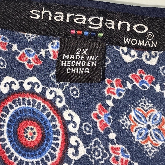 Sharagano Women's 2X Boho Tie Front Blouse V-Neck Elastic Cuffs Tunic Top Flowy - Picture 4 of 6